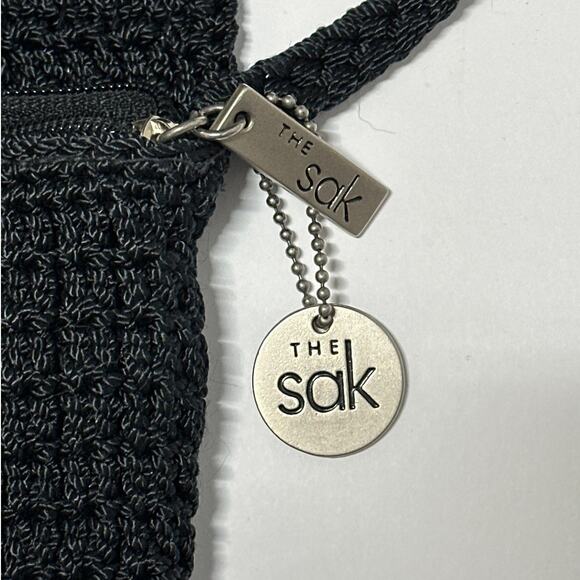 The Sak Crocheted Mini Bag Crossbody Shoulder Purse Bag Black Travel Small Boho - Picture 6 of 13